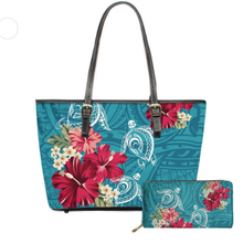 Load image into Gallery viewer, Luxury Handbag And Purse For Women Hawaiian Hibiscus Floral With Poly Turtle Print
