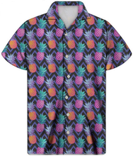 Load image into Gallery viewer, Button Down Tropical Floral Pineapple Print Hawaiian Cuban Short Sleeve Shirt

