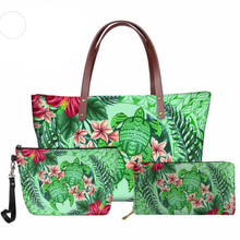 Load image into Gallery viewer, Polynesian Samoan Hawaiian Flower Tribe Sea Turtle Print Set Handbag with Purse
