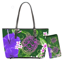 Load image into Gallery viewer, Hawaiian Top-Handle Bag Turtle Hibiscus Polynesian Print Handbag Set
