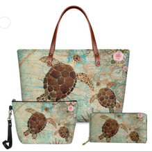Load image into Gallery viewer, Women Luxury Tote Bags Set Hawaiian Turtle Design Handbag and Purse
