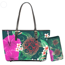 Load image into Gallery viewer, Hawaiian Top-Handle Bag Turtle Hibiscus Polynesian Print Handbag Set
