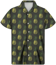 Load image into Gallery viewer, Button Down Tropical Floral Pineapple Print Hawaiian Cuban Short Sleeve Shirt

