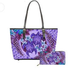 Load image into Gallery viewer, Honu &amp; Plumeria Leather Tote &amp; Long Wallet
