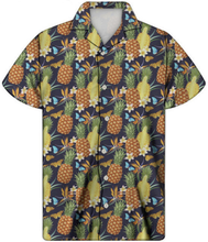 Load image into Gallery viewer, Button Down Tropical Floral Pineapple Print Hawaiian Cuban Short Sleeve Shirt
