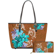 Load image into Gallery viewer, Luxury Handbag And Purse For Women Hawaiian Hibiscus Floral With Poly Turtle Print
