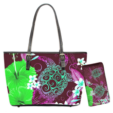 Load image into Gallery viewer, Hawaiian Top-Handle Bag Turtle Hibiscus Polynesian Print Handbag Set
