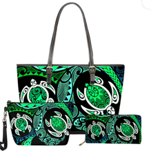 Load image into Gallery viewer, Maori Polynesian Hawaiian Sea Turtle 3pcs/Set Handbag and Wallet for Women
