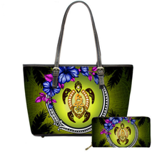 Load image into Gallery viewer, Hawaiian Samoa Turtle Hibiscus Print Luxury Handbag and Purse
