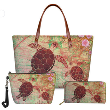 Load image into Gallery viewer, Women Luxury Tote Bags Set Hawaiian Turtle Design Handbag and Purse
