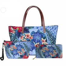 Load image into Gallery viewer, Polynesian Samoan Hawaiian Flower Tribe Sea Turtle Print Set Handbag with Purse
