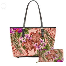 Load image into Gallery viewer, Honu &amp; Plumeria Leather Tote &amp; Long Wallet

