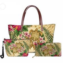 Load image into Gallery viewer, Polynesian Samoan Hawaiian Flower Tribe Sea Turtle Print Set Handbag with Purse
