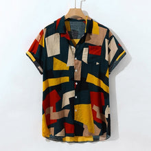 Load image into Gallery viewer, Summer Men Loose Pocket Geometric Print Short Sleeve Hawaiian Shirt
