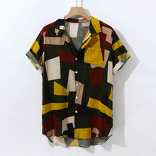 Load image into Gallery viewer, Summer Men Loose Pocket Geometric Print Short Sleeve Hawaiian Shirt
