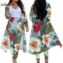 Load image into Gallery viewer, Vintage Aloha Hibiscus Anthurium Print Long Sleeve Open Front Cardigans and Skinny Pants
