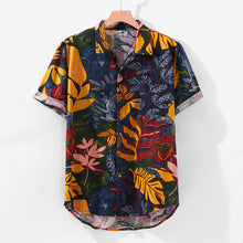 Load image into Gallery viewer, Men's Casual Summer Turn Down Collar Linen Beach Style Leaves Printed Hawaiian Shirts
