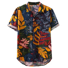 Load image into Gallery viewer, Men's Casual Summer Turn Down Collar Linen Beach Style Leaves Printed Hawaiian Shirts
