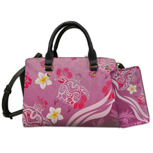 Load image into Gallery viewer, Polynesian Sea Turtle Print Clutch Purse Hawaiian Plumeria Pattern Handbag

