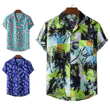 Load image into Gallery viewer, Summer Ethnic Style Print Short Sleeve Turndown Collar Button Men&#39;s Hawaiian T-shirt
