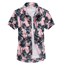 Load image into Gallery viewer, Quick Dry Button Down Pink Palm Tree Printed Hawaiian Short Sleeve Shirts for Men
