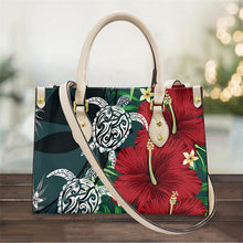 Load image into Gallery viewer, Hawaiian Hibiscus Flower with Tattoo Sea Turtle Tribal Printed Handbag
