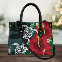 Load image into Gallery viewer, Hawaiian Hibiscus Flower with Tattoo Sea Turtle Tribal Printed Handbag

