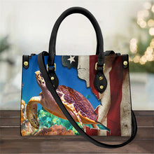 Load image into Gallery viewer, Leather Hawaiian Top-Handle Sea Turtle Handbag
