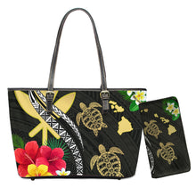 Load image into Gallery viewer, Hawaiian Polynesian Turtle Plumeria Print Shoulder Bag And Purse Set

