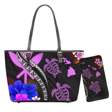 Load image into Gallery viewer, Hawaiian Polynesian Turtle Plumeria Print Shoulder Bag And Purse Set
