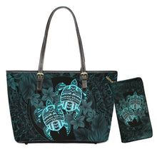 Load image into Gallery viewer, Hawaiian Polynesian Turtle Plumeria Print Shoulder Bag And Purse Set
