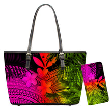 Load image into Gallery viewer, Purse And PU Leather Handbag Polynesian Hawaiian Plumeria Chuuk Print
