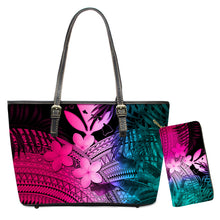 Load image into Gallery viewer, Purse And PU Leather Handbag Polynesian Hawaiian Plumeria Chuuk Print
