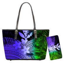Load image into Gallery viewer, Purse And PU Leather Handbag Polynesian Hawaiian Plumeria Chuuk Print
