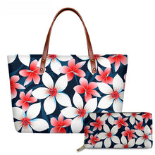 Load image into Gallery viewer, Handbag with Purse 2pcs/set Gradient Hawaiian Tribe Plumeria Pattern
