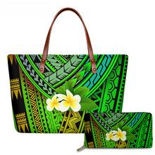 Load image into Gallery viewer, Handbag with Purse 2pcs/set Gradient Hawaiian Tribe Plumeria Pattern
