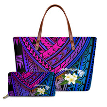 Load image into Gallery viewer, Handbag with Purse 2pcs/set Gradient Hawaiian Tribe Plumeria Pattern
