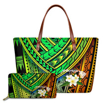 Load image into Gallery viewer, Handbag with Purse 2pcs/set Gradient Hawaiian Tribe Plumeria Pattern
