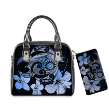 Load image into Gallery viewer, PU Leather Handbag Purse Set Hawaiian Hibiscus Sea Turtle Print
