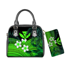 Load image into Gallery viewer, PU Leather Handbag Purse Set Hawaiian Hibiscus Sea Turtle Print
