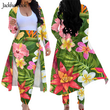 Load image into Gallery viewer, Tropical Jungle Palm Leaves Print Women's 2 Piece Outfits Open Front Cardigan and High Waist Pants Sets
