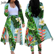 Load image into Gallery viewer, Tropical Jungle Palm Leaves Print Women's 2 Piece Outfits Open Front Cardigan and High Waist Pants Sets
