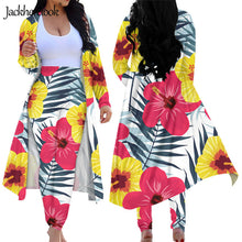 Load image into Gallery viewer, Tropical Jungle Palm Leaves Print Women's 2 Piece Outfits Open Front Cardigan and High Waist Pants Sets
