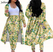 Load image into Gallery viewer, Tropical Floral Print Women's 2 Piece Outfits Open Front Cardigan and Pants Clubwear Set
