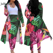 Load image into Gallery viewer, Hawaiian Hibiscus Tropical Floral Print Women's 2 Piece Outfits Open Front Cardigan Skinny Long Pants Set
