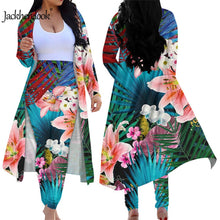 Load image into Gallery viewer, Hawaiian Hibiscus Tropical Floral Print Women's 2 Piece Outfits Open Front Cardigan Skinny Long Pants Set
