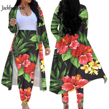 Load image into Gallery viewer, Hawaiian Hibiscus Tropical Floral Print Women's 2 Piece Outfits Open Front Cardigan Skinny Long Pants Set
