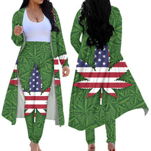 Load image into Gallery viewer, Green Tropical Weeds Pattern Women's 2 Piece Outfits Open Front Cardigan and High Waist Pants Set
