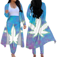 Load image into Gallery viewer, Green Tropical Weeds Pattern Women's 2 Piece Outfits Open Front Cardigan and High Waist Pants Set
