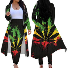 Load image into Gallery viewer, Green Tropical Weeds Pattern Women's 2 Piece Outfits Open Front Cardigan and High Waist Pants Set
